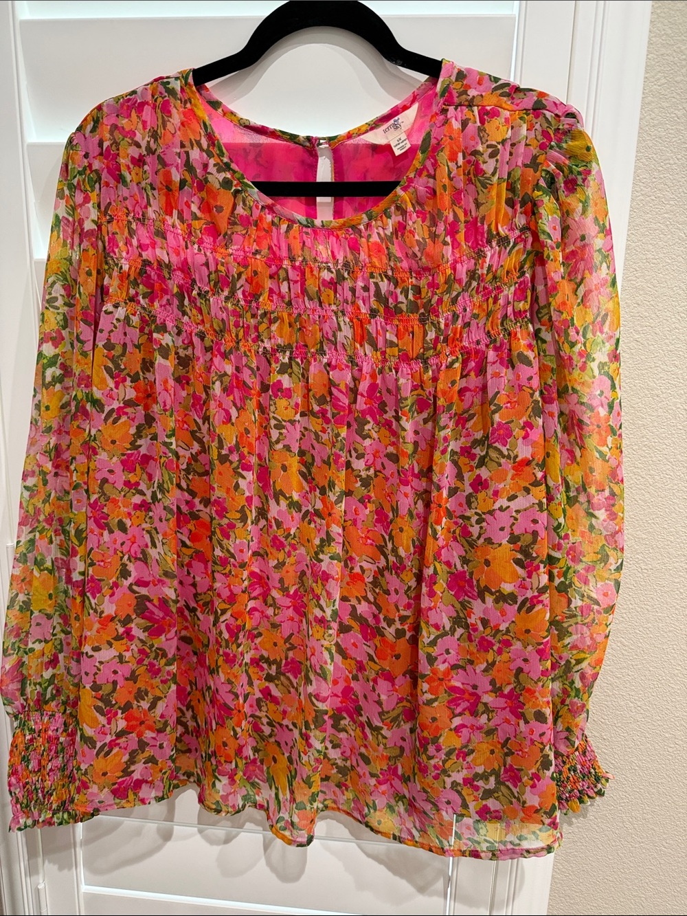 Terra & Sky Pink Multi Floral Smocked Yoke Blouse